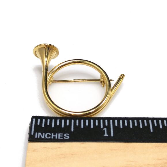 Napier Gold Tone French Horn Brooch 1950s Mid Century Signed Vintage - Picture 5 of 10